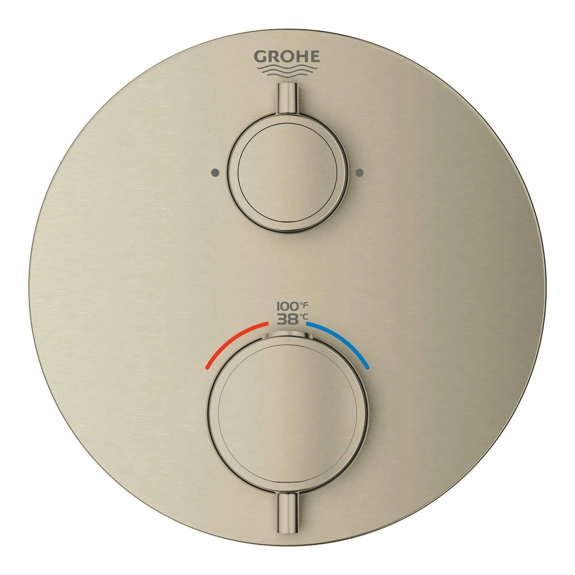 Grohtherm Dual Function 2-Handle Thermostatic Valve Trim // GROHE BRUSHED NICKEL // 13623_24133en0-grohtherm-dual-function-2-handle-thermostatic-trim-brushed-nickel-infinityfinish-3_CDNwebp.webp