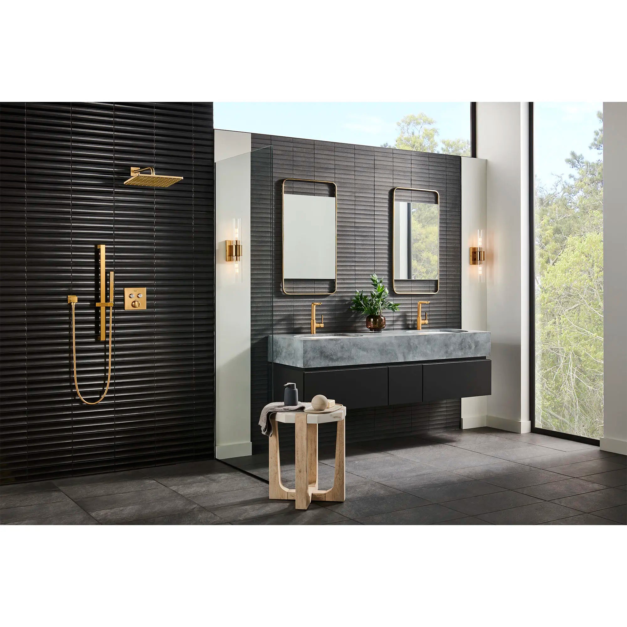 Euphoria Cube+ Stick Hand Shower - 1 Spray, 1.75 GPM (6.6 L/min) // Brushed Cool Sunrise (Brushed Gold) // 165872_Lineare_EnvironmentFull_23825GNA_26570GN0_29141GN0_26867GN0_27892GN0_0001_Aug2023_CDNwebp.webp