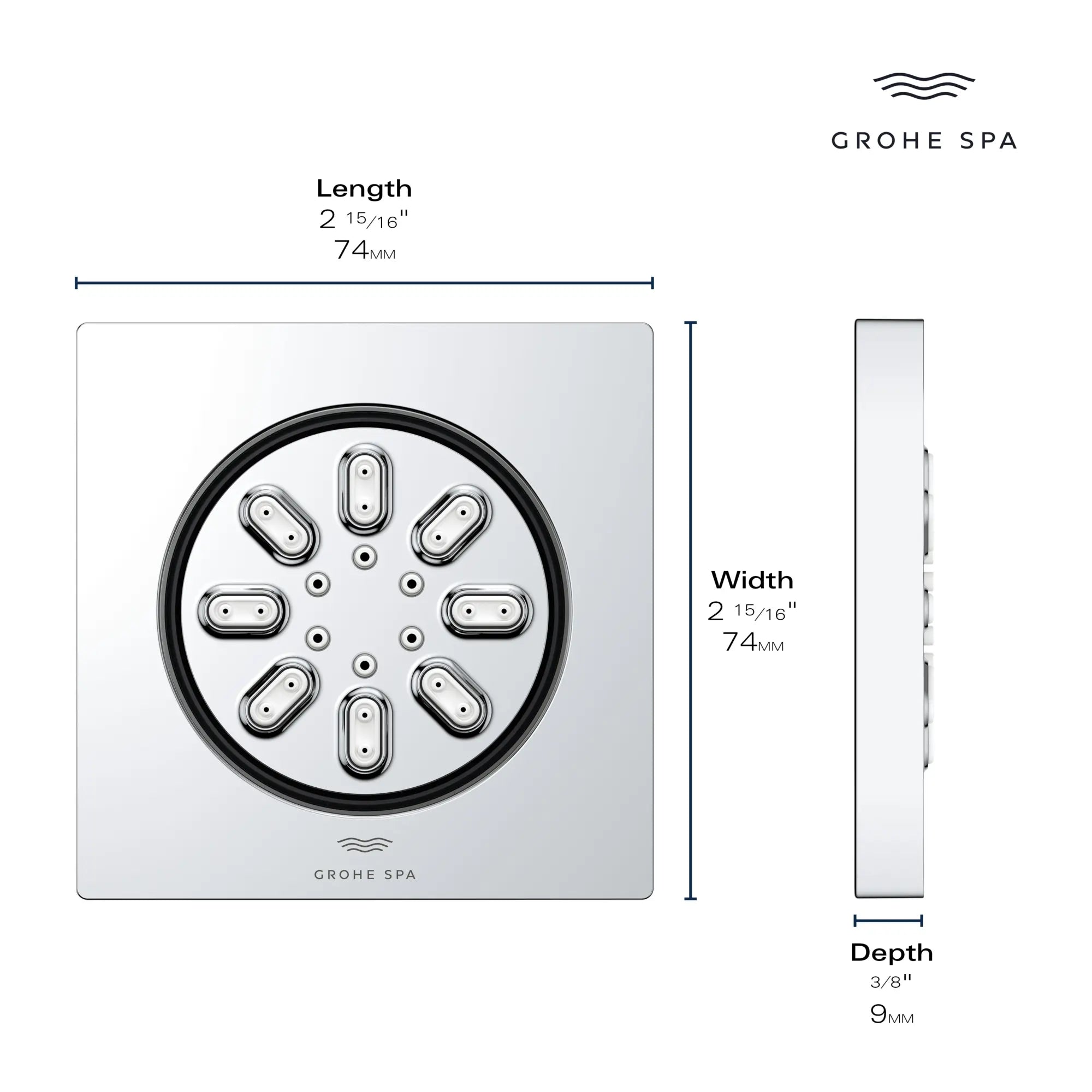 Rainshower Rainshower Body Spray, Square - 2 Sprays, 0.9 GPM (3.4 L/min) // GROHE CHROME // 235684_RainshowerAqua_Infographic_26845_0003_JAN2024_CDNwebp.webp