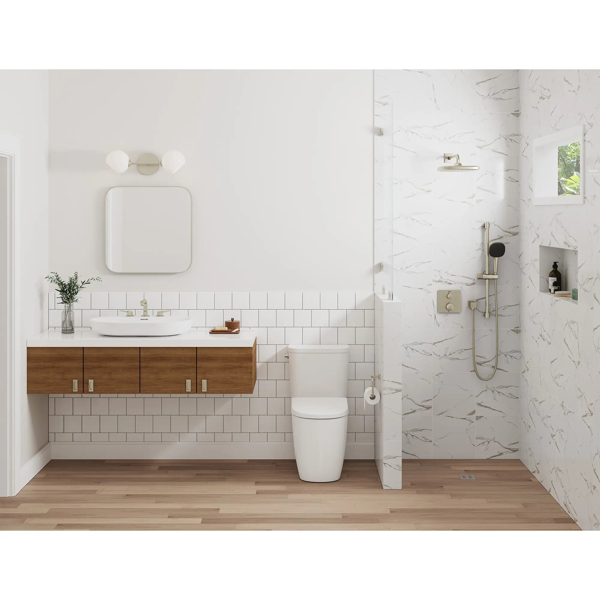 Euphoria Wall Union // GROHE BRUSHED NICKEL // 236636_Tempesta_EnvironmentCloseUp_26906EN2_26634EN0_24111EN0_26718EN0_26632EN0_Jan2024_CDNwebp.webp