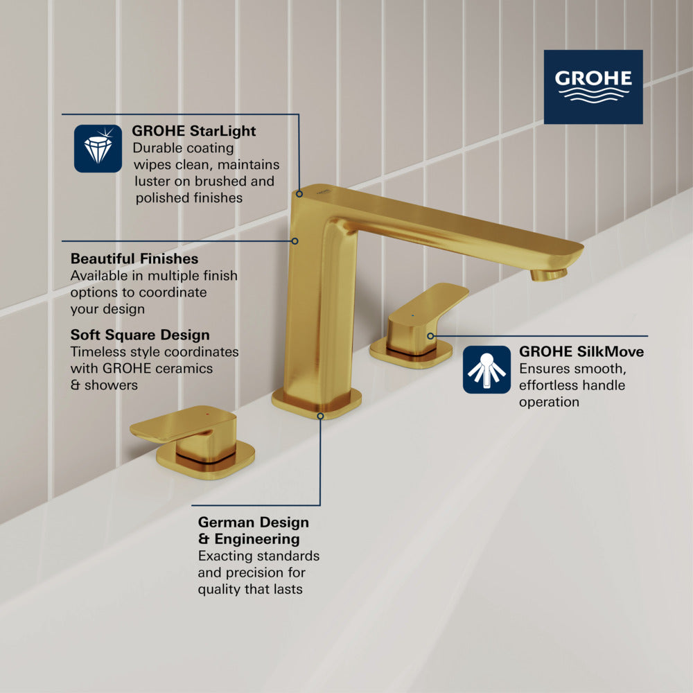 [101923GN00] Grohe Cubeo 3-Hole 2-Handle Deck Mount Tub Filler - BRUSHED COOL SUNRISE (Brushed Gold)
