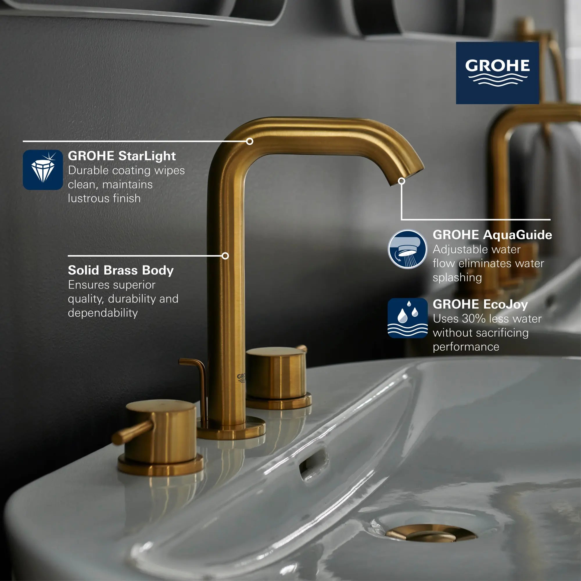 Essence 8-inch Widespread 2-Handle M-Size Bathroom Faucet, 1.2 GPM (4.5 L/min) // Brushed Cool Sunrise (Brushed Gold) // 68637_GROHE_Essence_Bath_Wideset_M-Size_20297_A_Info_1_CDNwebp.webp