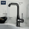 Essence Single Hole Single-Handle L-Size Bathroom Faucet, 1.2 GPM (4.5 L/min) // Hard Graphite (Polished Black) // 68640_GROHE_Infographics_Essence_Bath_OHM_L-Size_23486_F2_CDNwebp.webp