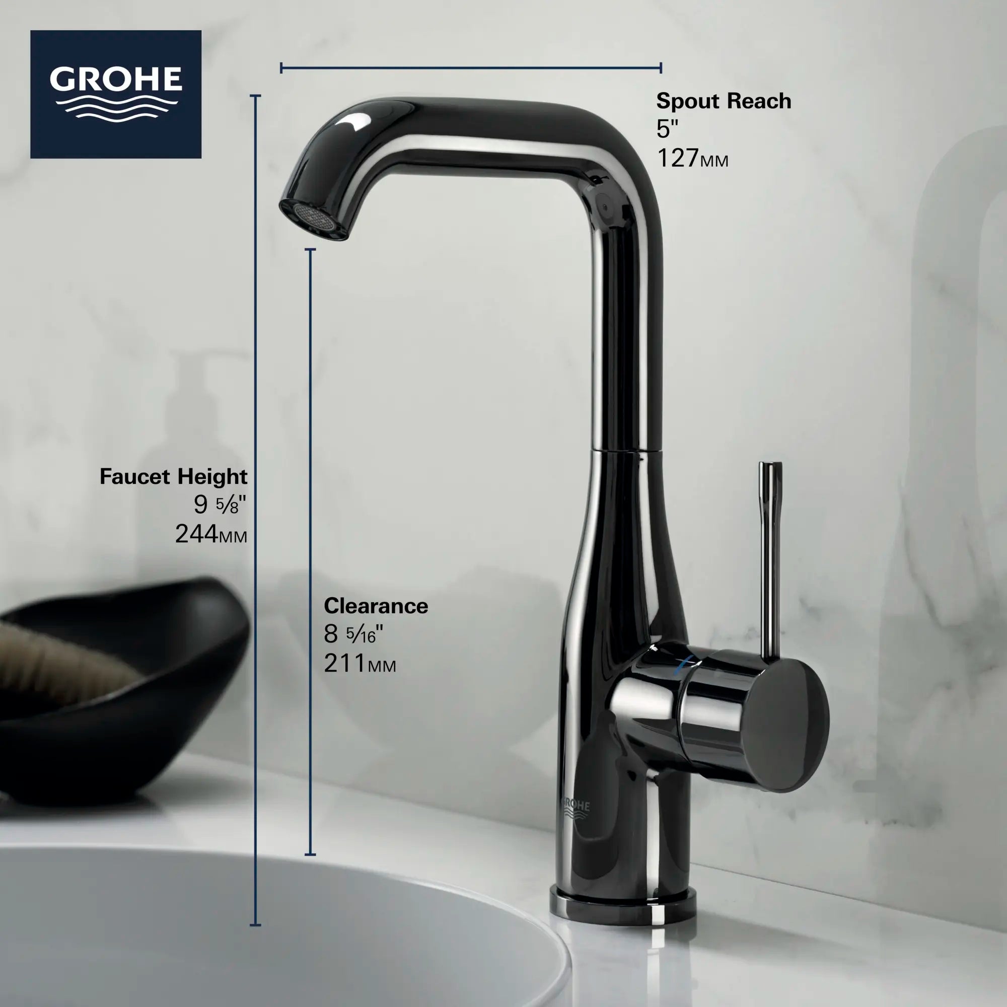 Essence Single Hole Single-Handle L-Size Bathroom Faucet, 1.2 GPM (4.5 L/min) // Brushed Cool Sunrise (Brushed Gold) // 68640_GROHE_Infographics_Essence_Bath_OHM_L-Size_23486_F2_CDNwebp.webp