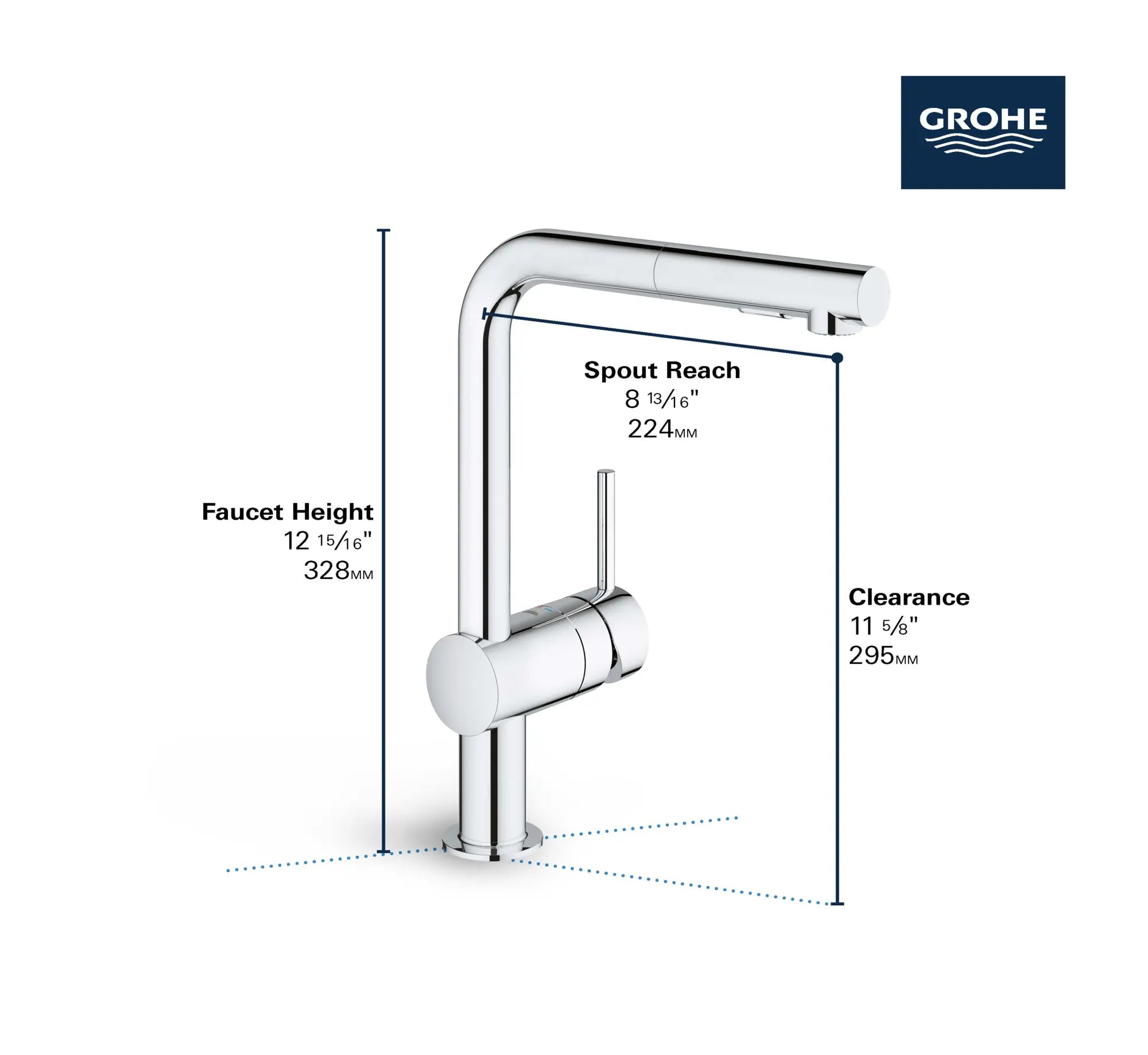Minta Minta Single-Handle Pull-Out Kitchen Faucet Dual Spray 1.75 GPM (6.6 L/min) // GROHE CHROME // 69014_GROHE_Minta_Kitchen_Faucet_30300_0_Infographics_2_CDNwebp.webp