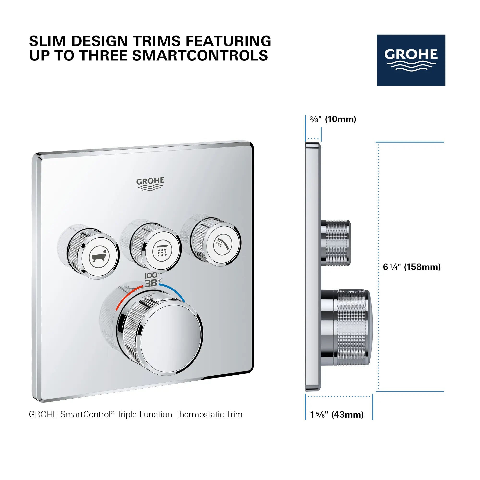 Grohtherm Triple Function Thermostatic Valve Trim // GROHE CHROME // 69190_GROHE_SmartControl_Square_29142000_Triple_Function_Info_1_CDNwebp.webp