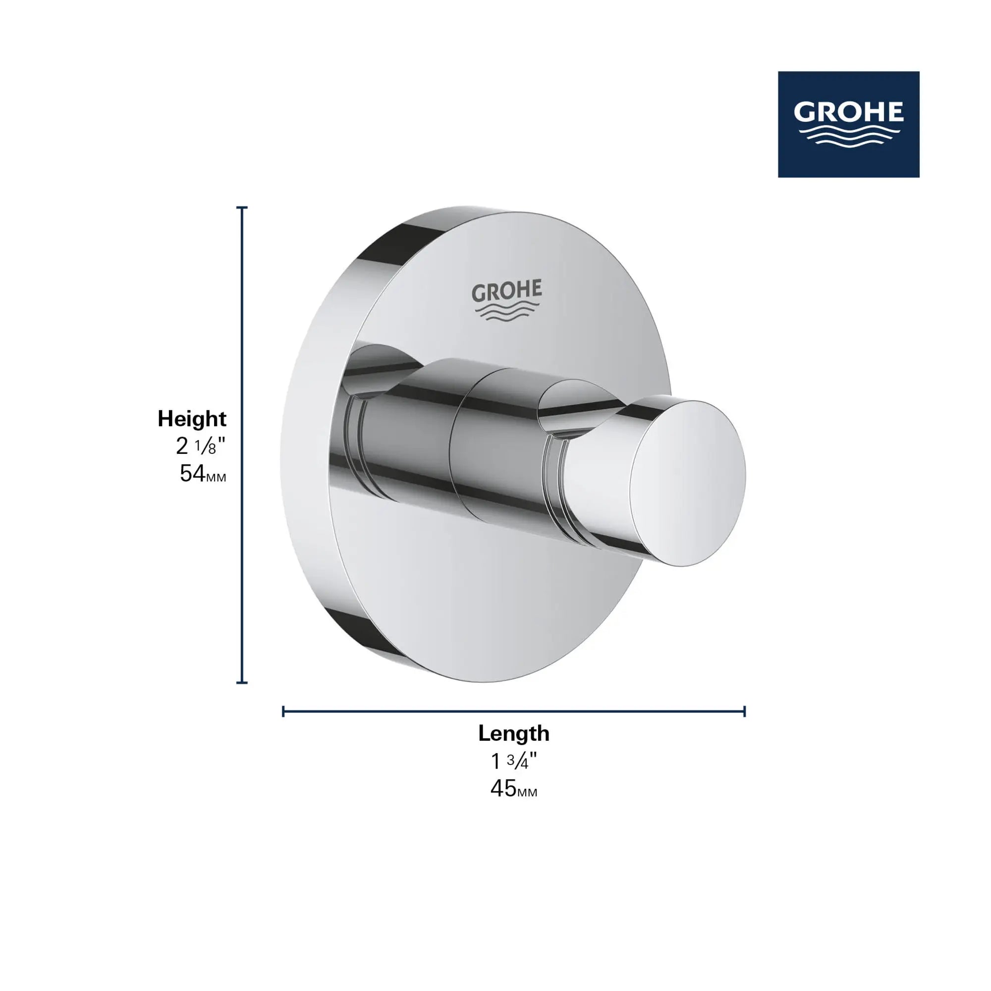 Essentials Robe Hook // Brushed Cool Sunrise (Brushed Gold) // 69225_GROHE_Matte_Black_Launch_DIMENSIONAL_40364_1_Infographics_1_CDNwebp.webp