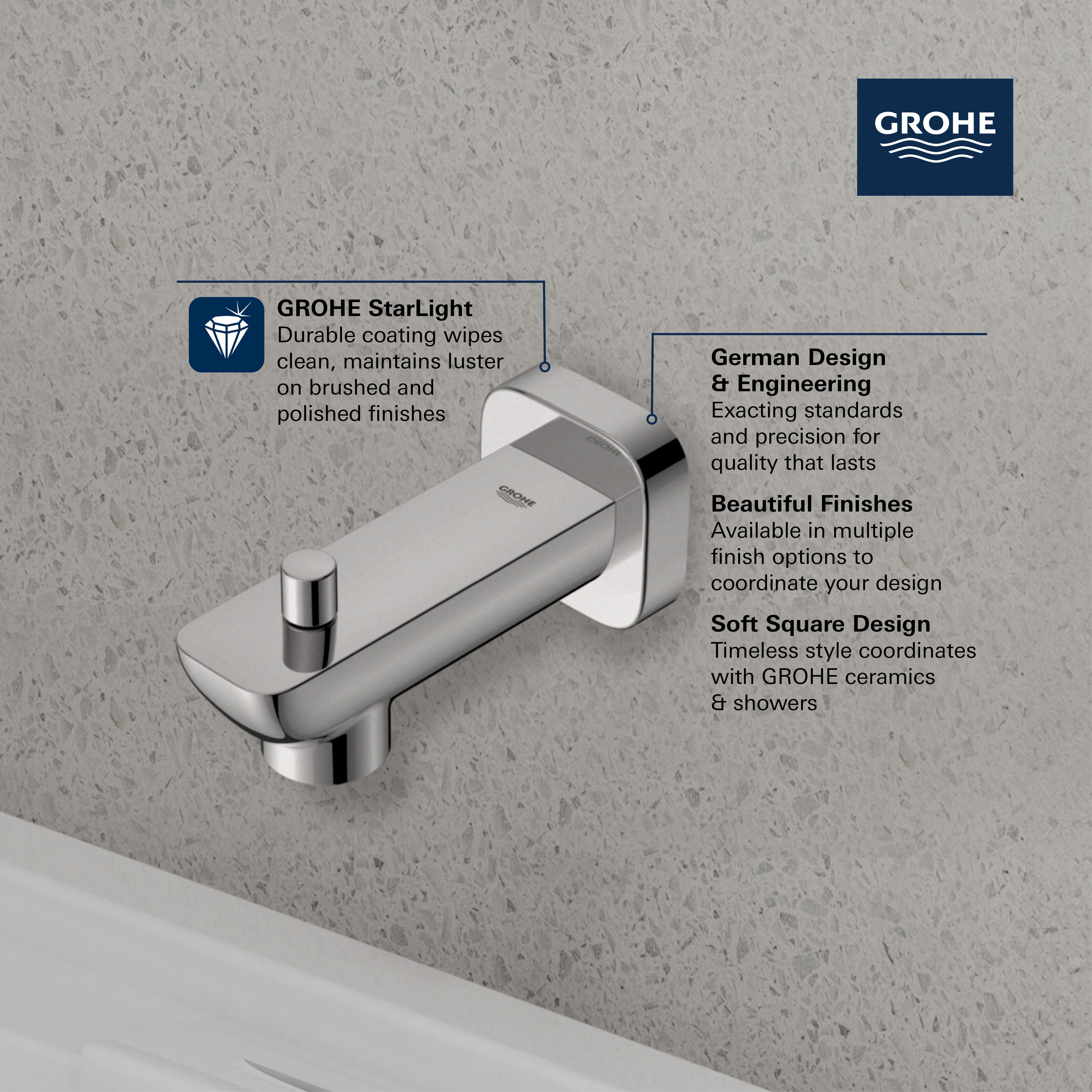 [101924EN00] Grohe Cubeo Diverter Tub Spout - BRUSHED NICKEL